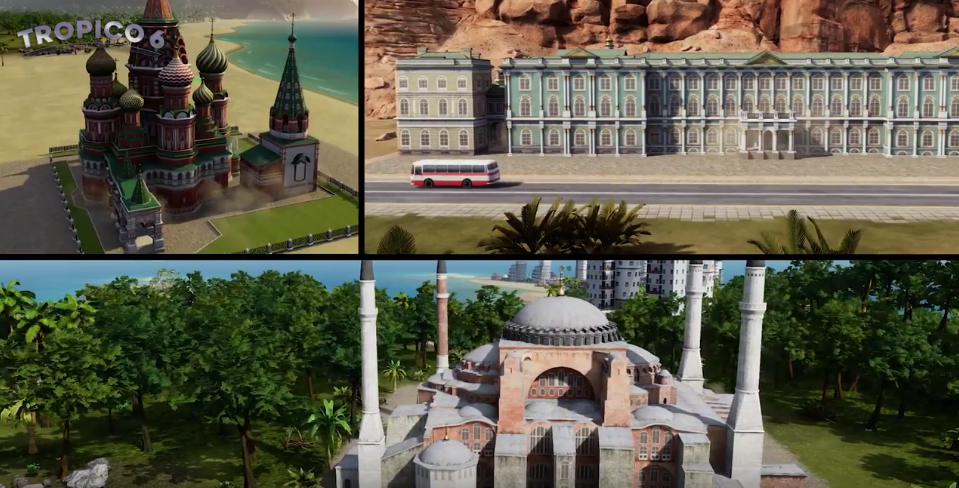 Храм Василия Блаженного и Статуя Свободы в геймплейном трейлере Tropico 6. За президента!